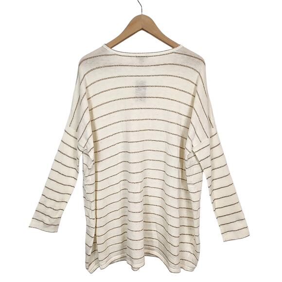 J. Jill NWT Women's Cream Metallic Gold Striped Lightweight Sweater Large Tall - Picture 2 of 8